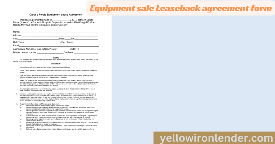 Equipment sale Leaseback agreement form